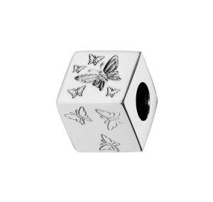 Charms Coulissant Argent Rhodie Cube Avec Papillons